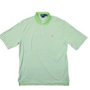 Polo Ralph Lauren Men's Vintage Golf Fit Green Stripe‎ Polo Shirt Size Large